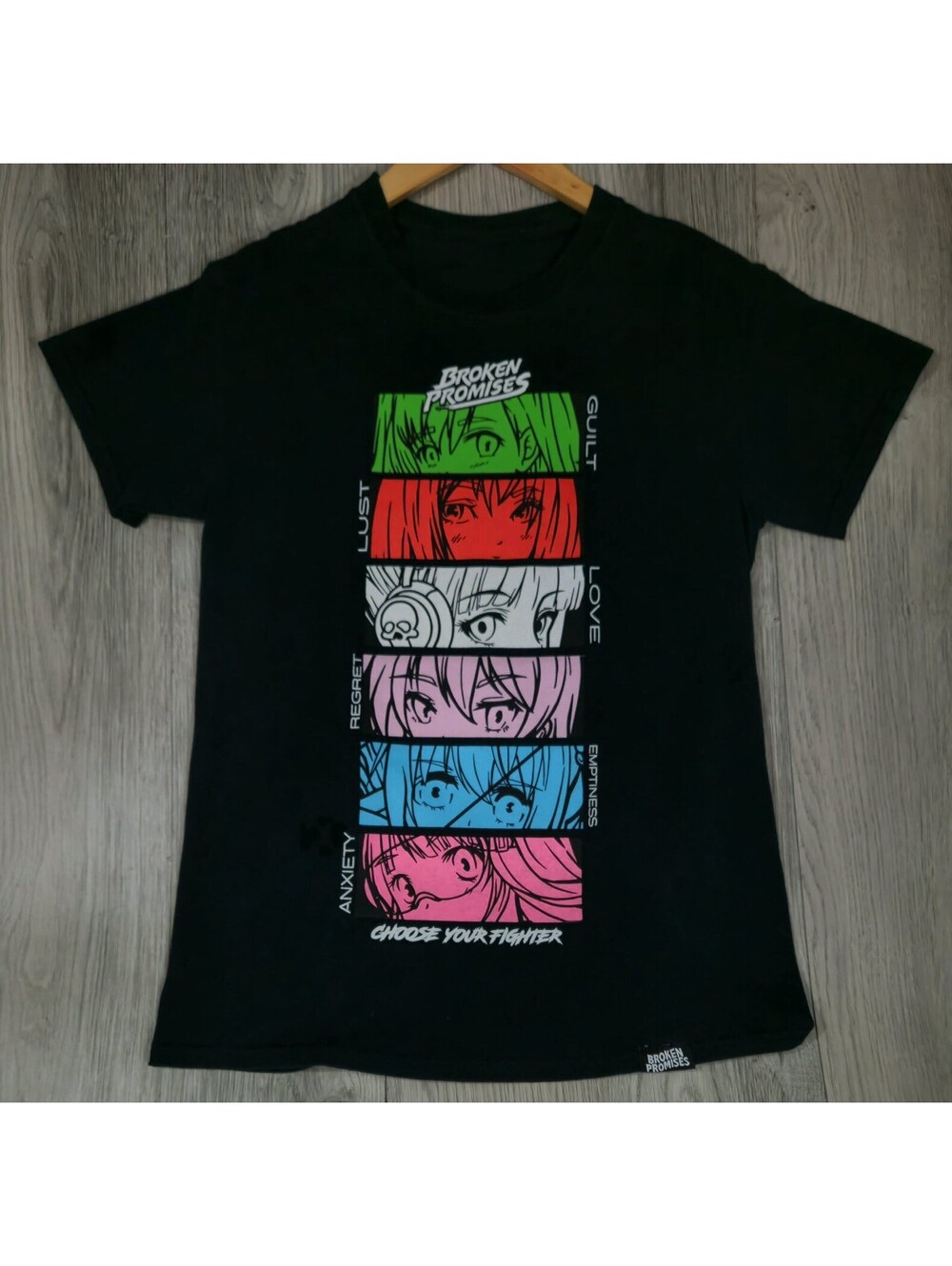 Broken Promises Choose Your Fighter Anime Graphic T-Shirt Black XS #14